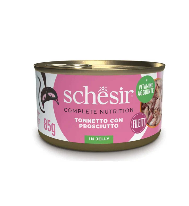 SCHESIR GATTO COMPLETO TONNO E PROSCIUTTO IN GELATINA DA 85 GR