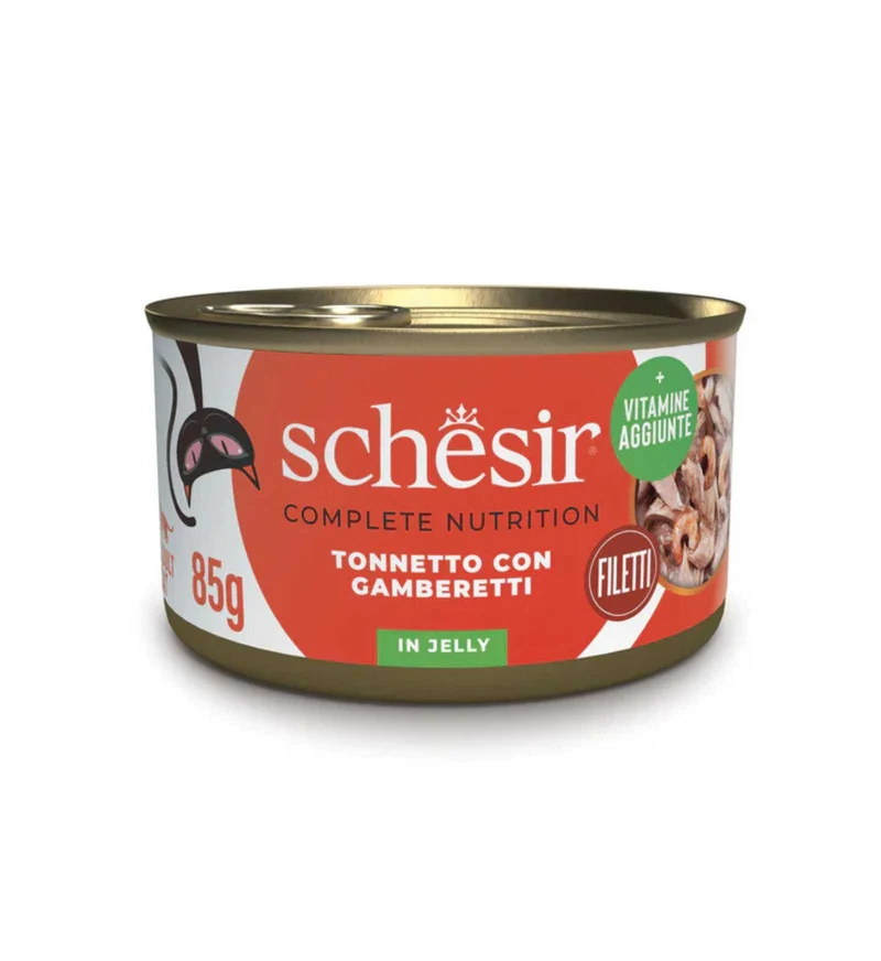 SCHESIR GATTO COMPLETO TONNO E GAMBERETTI IN GELATINA DA 85 GR