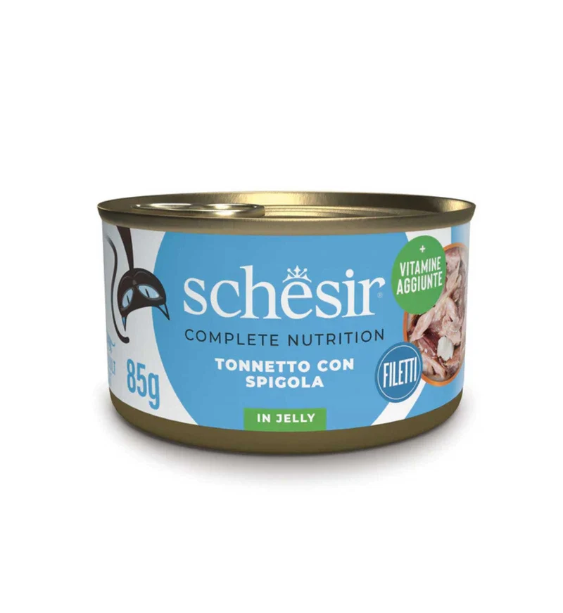 SCHESIR GATTO COMPLETO TONNO E SPIGOLA IN GELATINA DA 85 GR