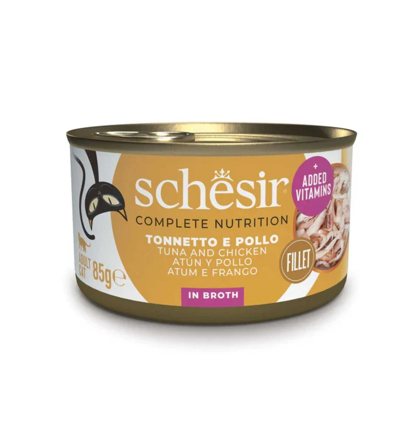SCHESIR GATTO COMPLETO TONNO E POLLO CON RISO IN BRODO DA 85 GR