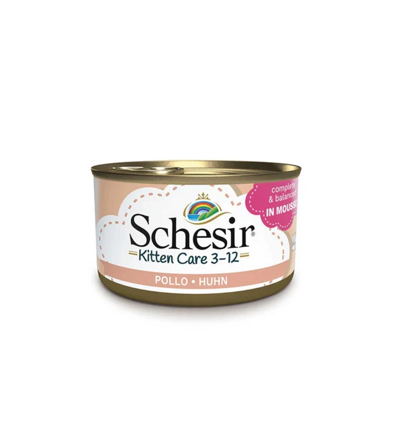 *SCHESIR GATTO KITTEN CARE MOUSSE 3 - 12 MESI POLLO DA 85 GR IN LATTINA