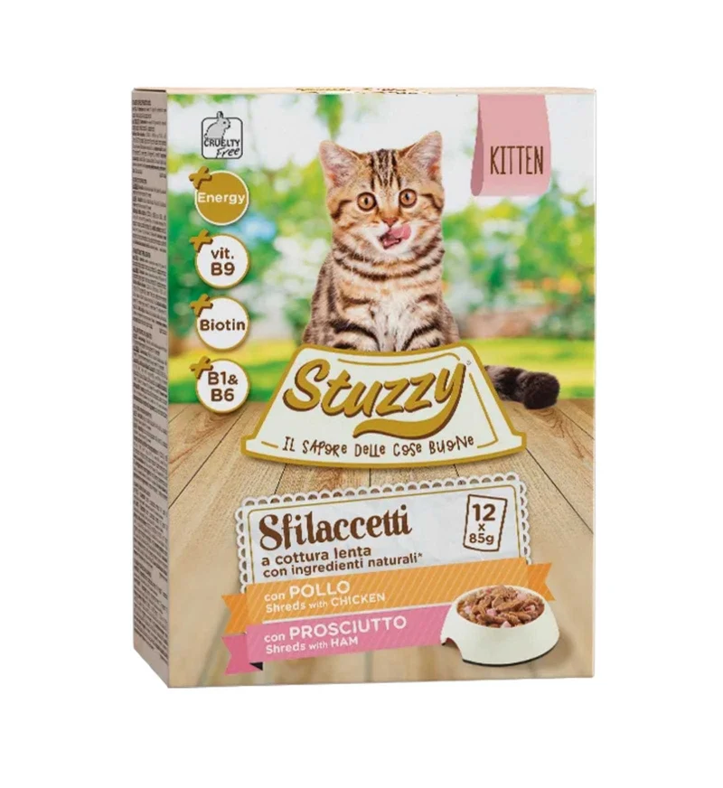 STUZZY GATTO KITTEN AL POLLO E PROSCIUTTO 12 BUSTE DA 85 GR