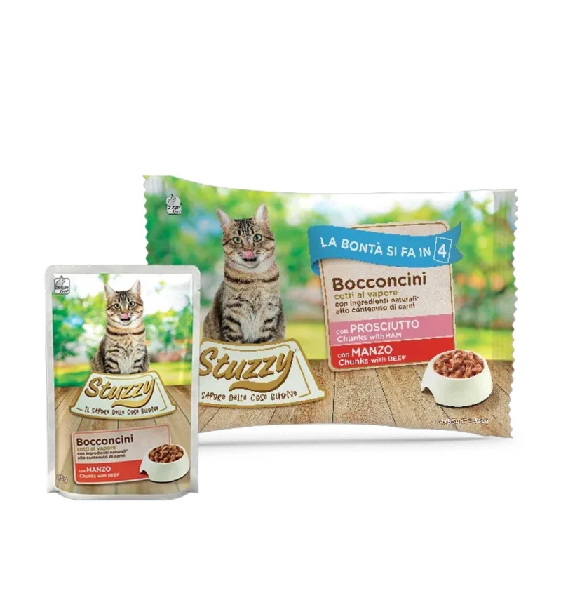 STUZZY GATTO ADULT MULTIPACK BOCCONCINI PROSCIUTTO MANZO 4 BUSTE DA 85 GR