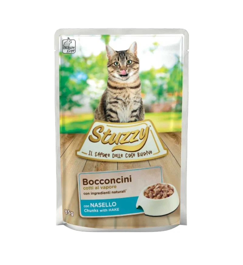 STUZZY GATTO BOCCONCINI CON NASELLO DA 85 GR IN BUSTA