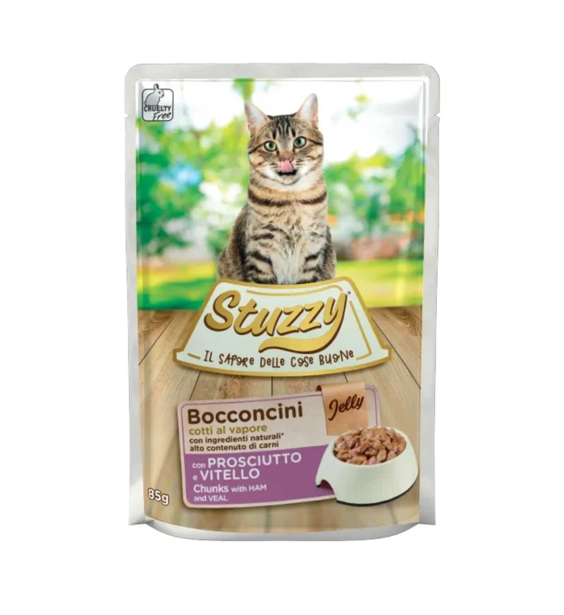 STUZZY GATTO JELLY BOCCONCINI CON PROSCIUTTO E VITELLO DA 85 GR IN BUSTA