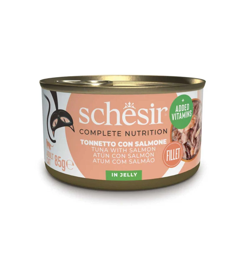SCHESIR GATTO COMPLETO TONNO E SALMONE IN GELATINA DA 85 GR