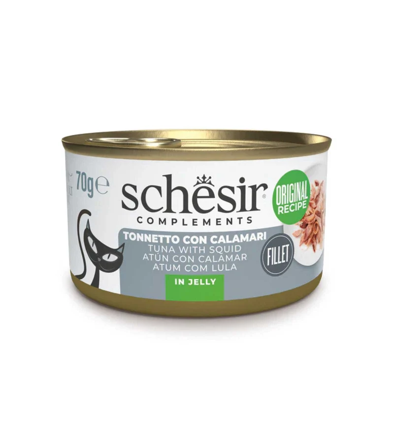 SCHESIR GATTO COMPLEMENTARE TONNO E CALAMARI IN GELATINA DA 70 GR