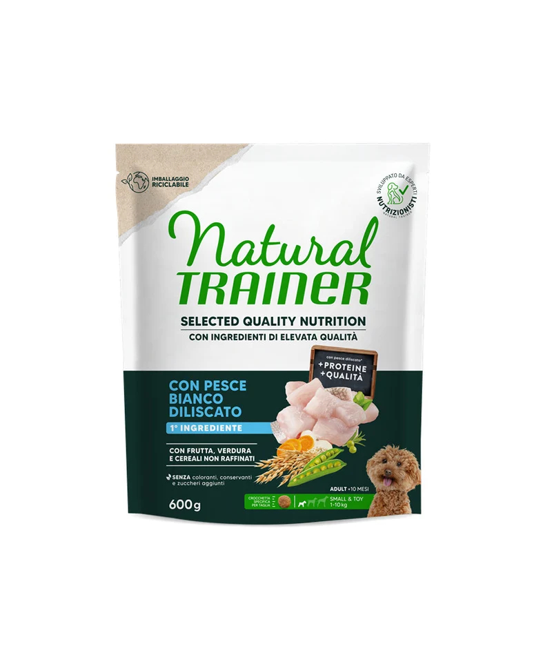 Natural Trainer Adult Mini Pesce Bianco - Crocchette Cani Piccoli - 600 g