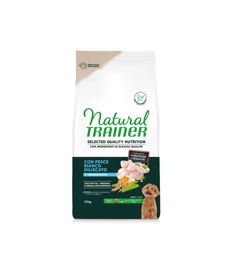Natural Trainer Adult Mini Pesce Bianco - Crocchette Cani - 1,5 kg