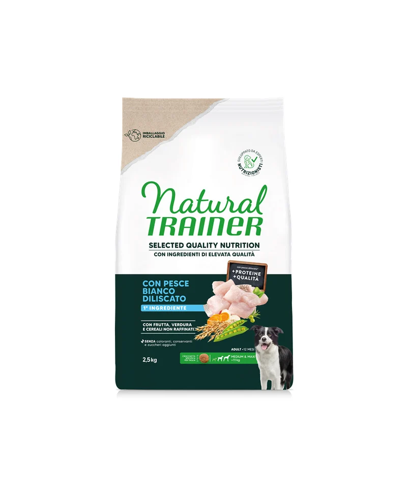 Natural Trainer Adult Medium & Maxi Pesce Bianco - Crocchette - 2,5 kg