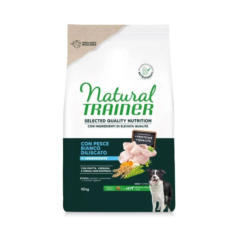 Natural Trainer Adult Medium & Maxi Pesce Bianco - Crocchette - 10 kg
