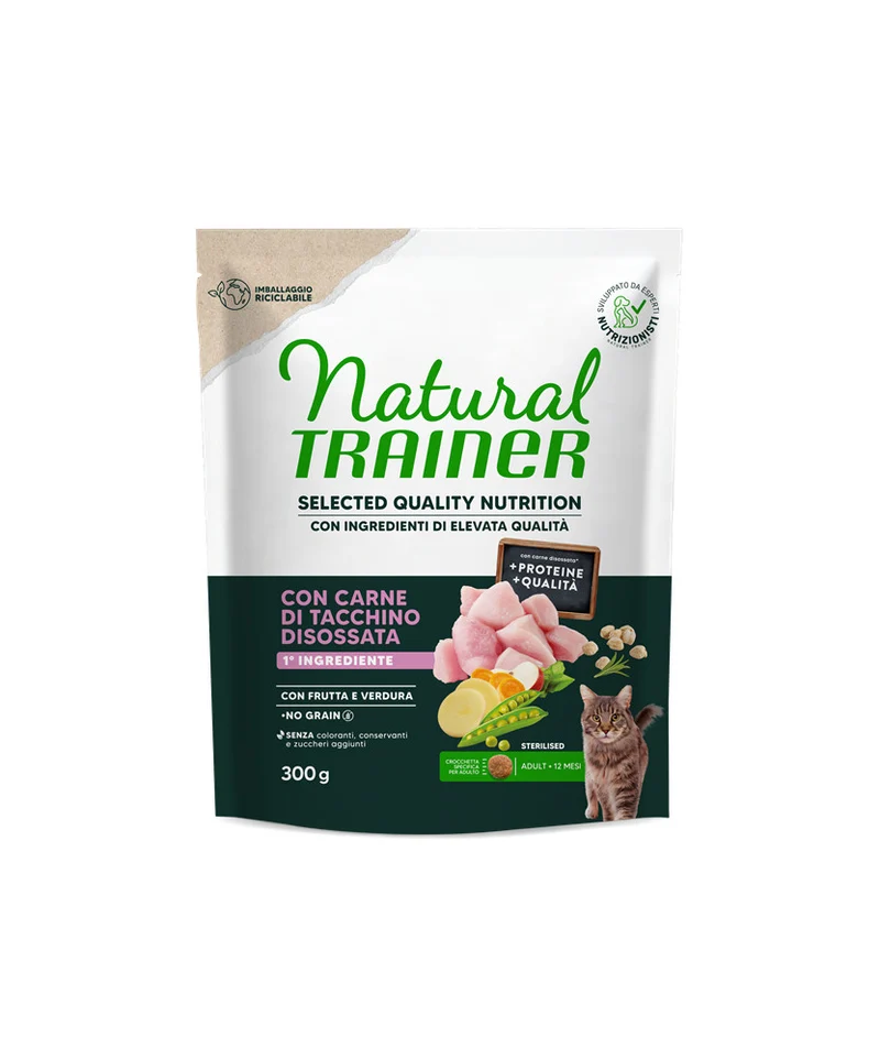 Natural Trainer No Grain Sterilized Tacchino - Crocchette Gatto - 300 g