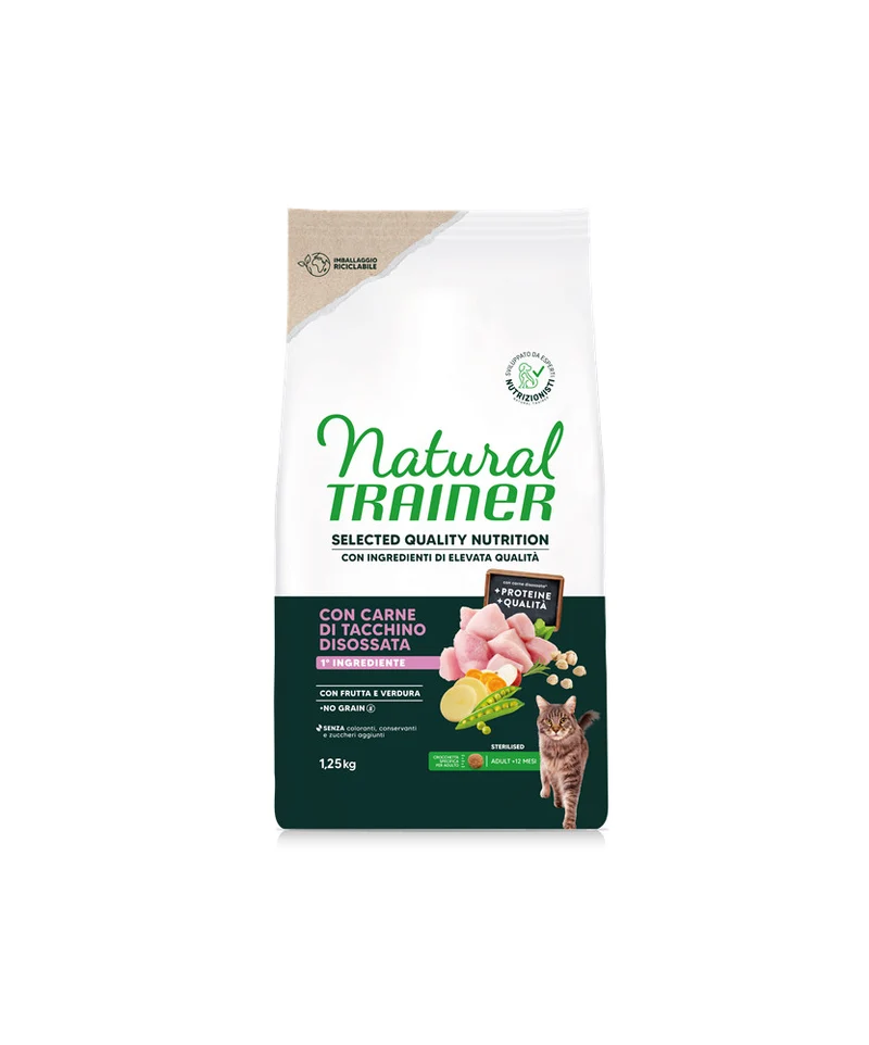 Natural Trainer No Grain Sterilized Tacchino - Crocchette Gatto - 1,25 kg