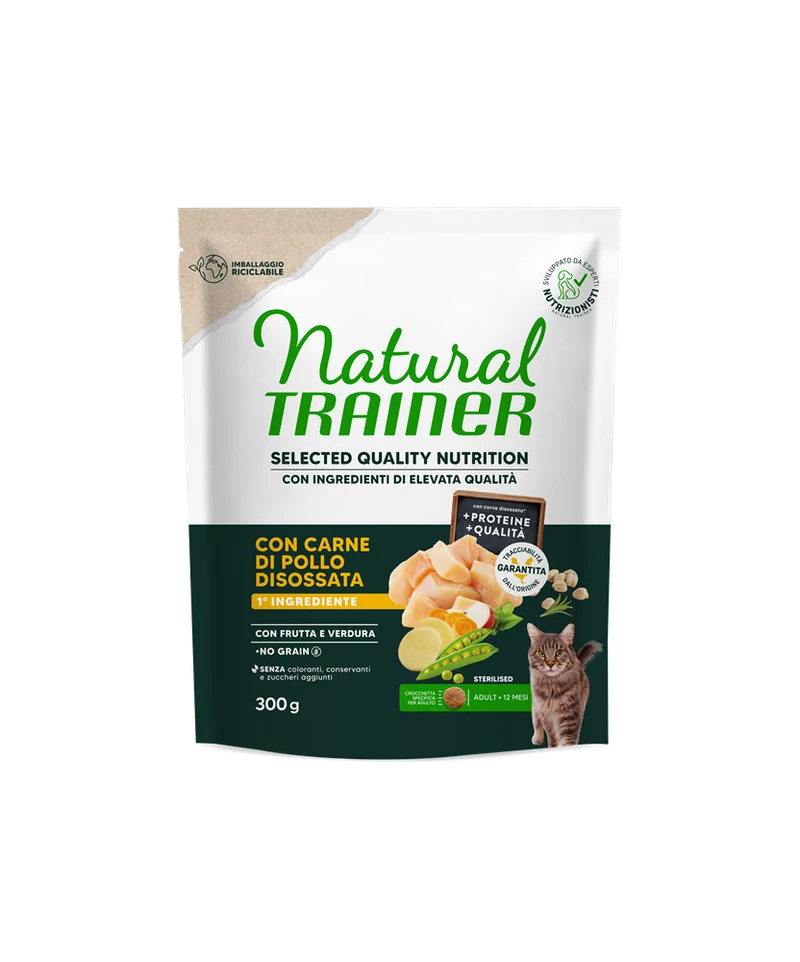Natural Trainer No Grain Sterilized Pollo - Crocchette Gatto - 300 g