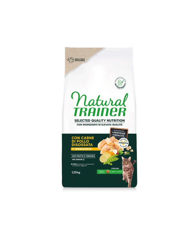 Natural Trainer No Grain Sterilized Pollo - Crocchette Gatto - 1,25 kg