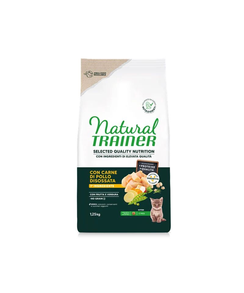 Natural Trainer No Grain Kitten Pollo - Crocchette per Gattini - 1,25 kg