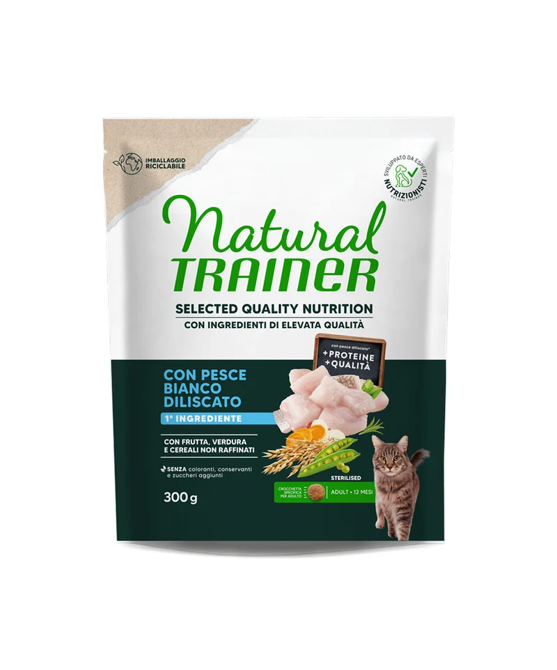 Natural Trainer Healthy Grain Sterilized Pesce - Crocchette Gatto - 300 g