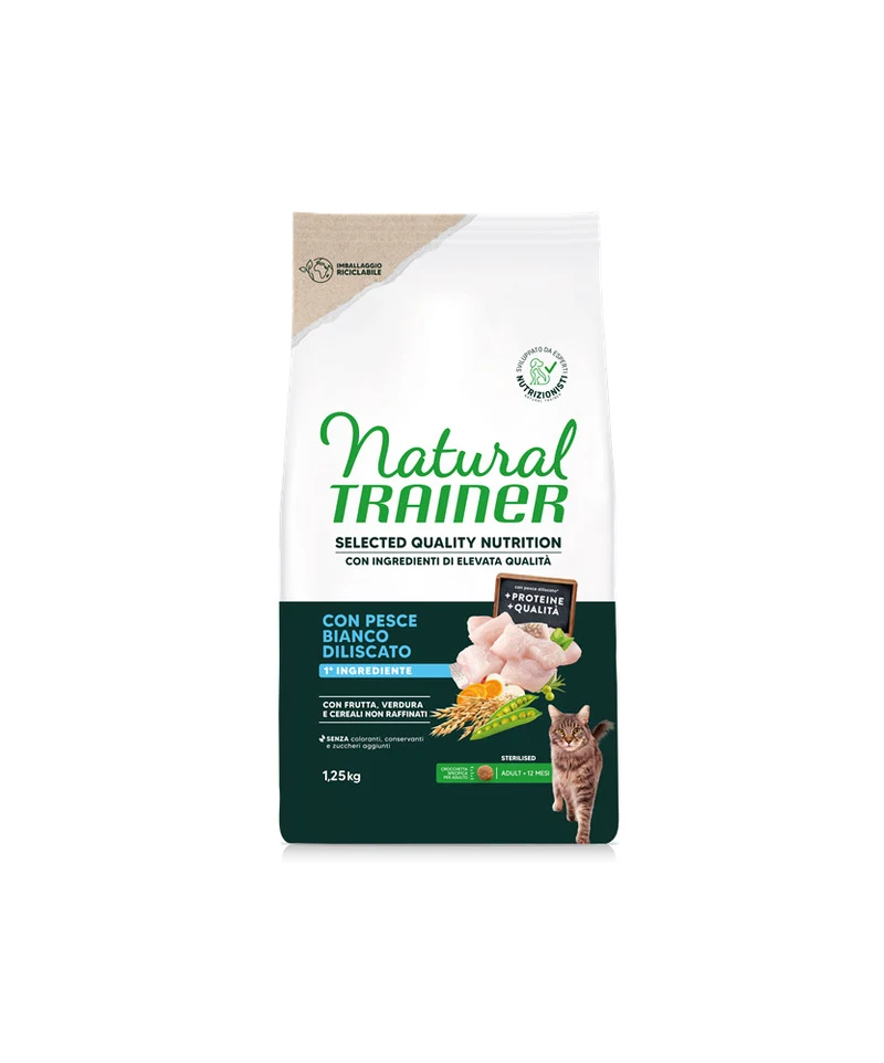 Natural Trainer Healthy Grain Sterilized Pesce - Crocchette Gatto - 1,25 kg