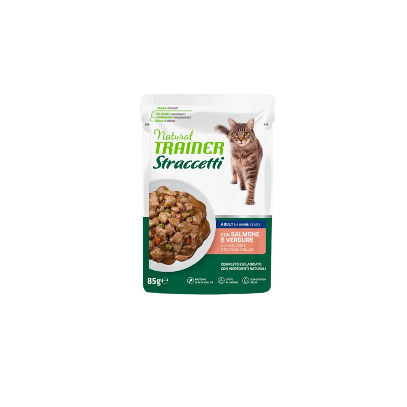Natural Trainer Straccetti Adult Salmone in Salsa - Umido Gatti - 85 g
