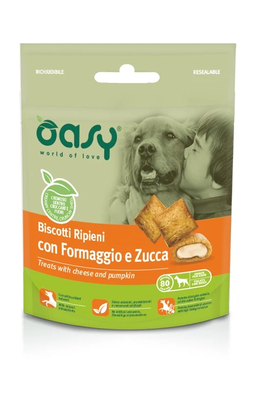 Oasy Cane Snack Biscotti Ripieni Adulto Formaggio & Zucca 80 g