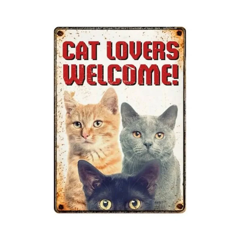 Targhetta Decorativa "Cat Lovers Welcome" - Benvenuti Amanti dei Gatti