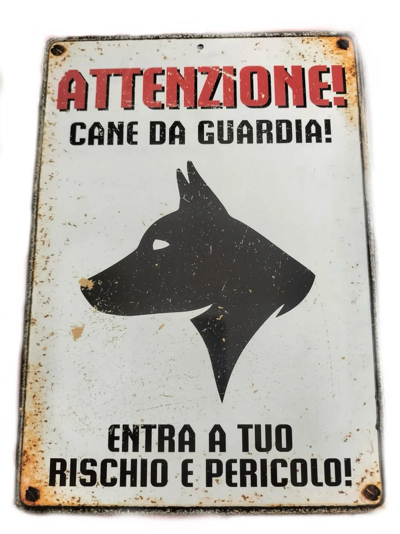 Targhetta Segnaletica "Attenti al Cane" Classica in Metallo - 15x21 cm