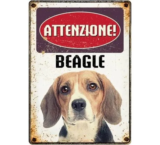 Targhetta Decorativa Razza Beagle in Metallo - 15x21 cm