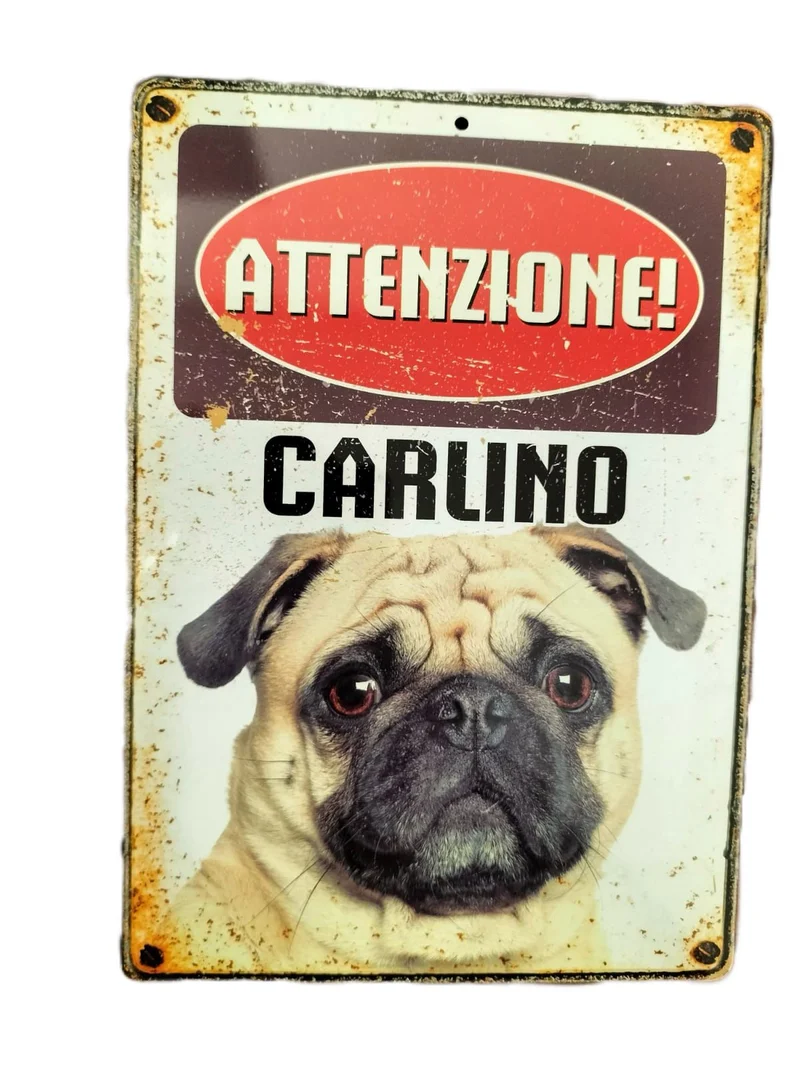 Targhetta Decorativa Razza Carlino in Metallo - 15x21 cm