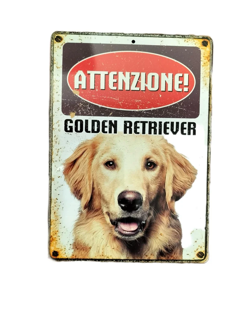 Targhetta Decorativa Razza Golden Retriever in Metallo - 15x21 cm