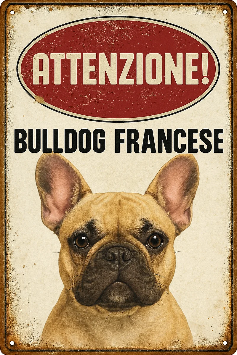 Targhetta Decorativa Razza Bulldog Francese in Metallo - 15x21 cm