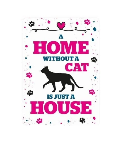 Targhetta Decorativa in Metallo "Home Without Cat" - 15x21 cm