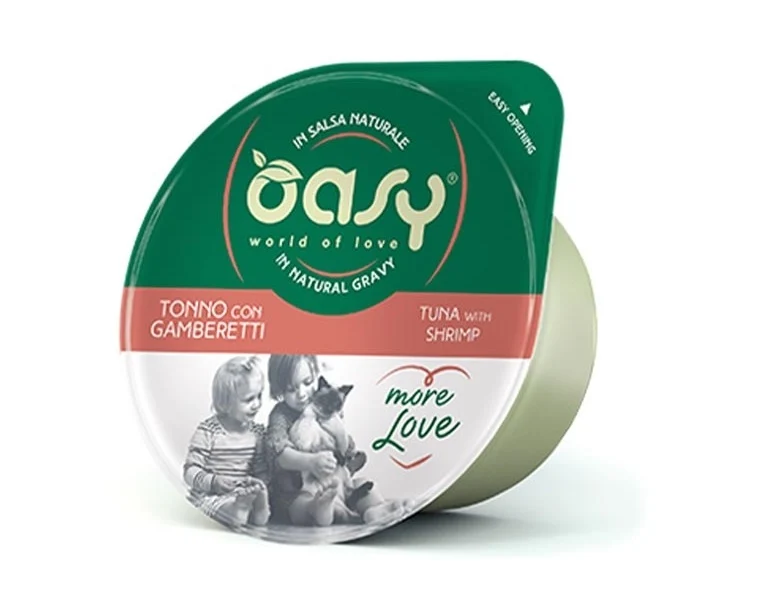 OASY GATTO MORE LOVE IN CUP ADULTO TONNO & GAMBERETTI 70 GR