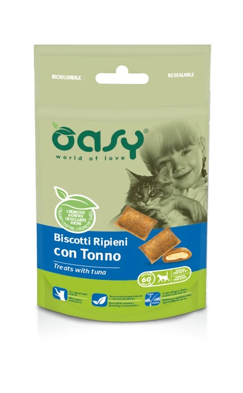Oasy Gatto Snack Biscotti Ripieni Adulto Tonno 60 g