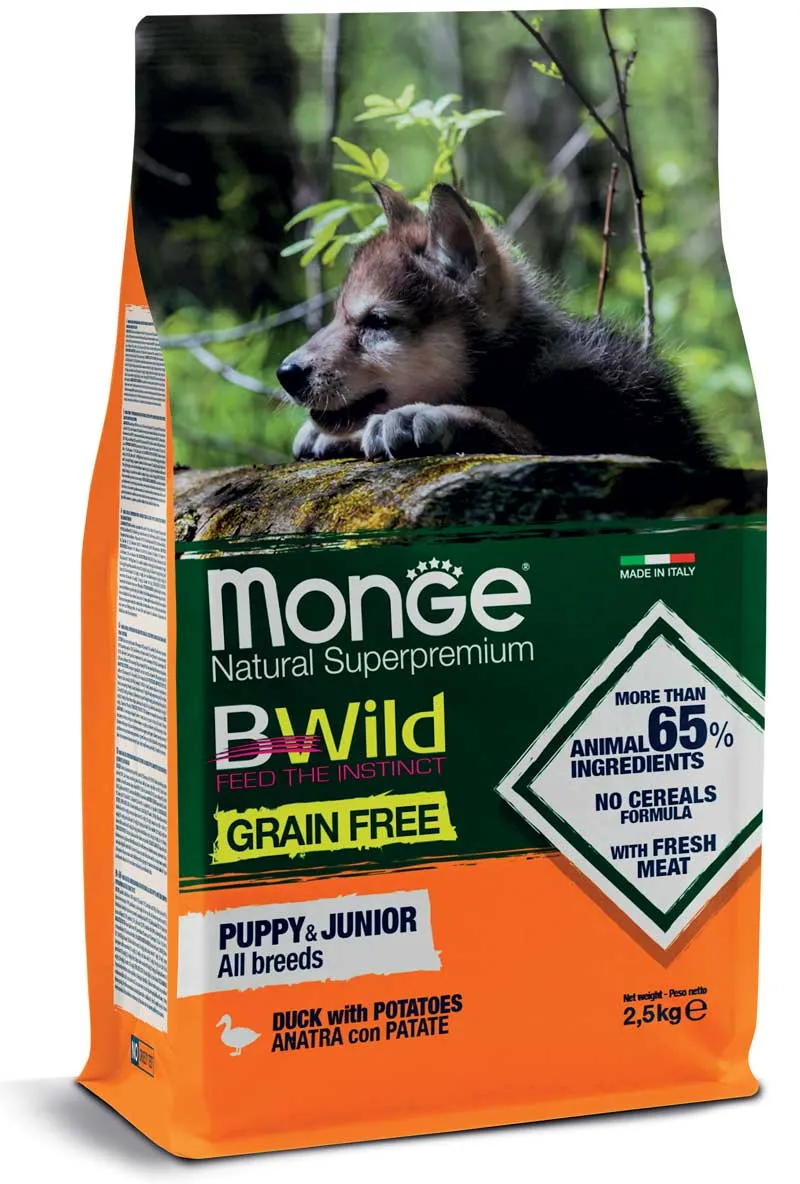 Monge Cane BWild Grain Free Puppy & Junior All Breeds Anatra & Patate 12 kg