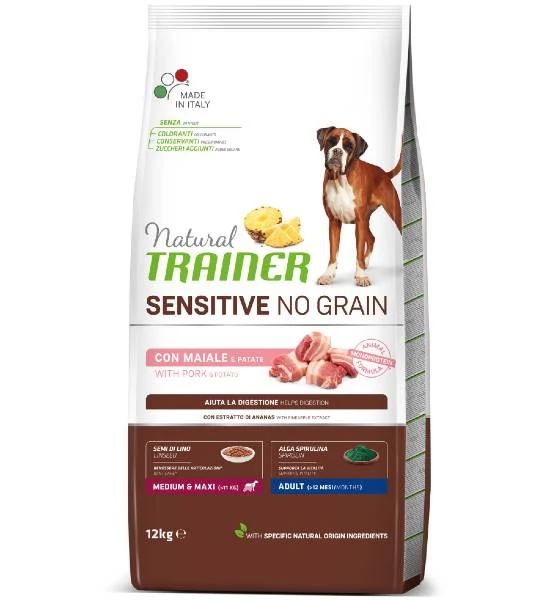 TRAINER CANE SPECIALTY NUTRITION - NO GRAIN - ADULTO MEDIUM&MAXI MAIALE 12 KG