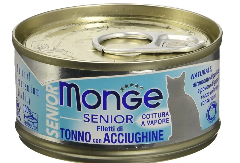 MONGE GATTO JELLY LATTINA SENIOR FILETTI DI TONNO & ACCIUGHINE 80 GR