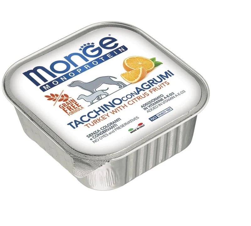 MONGE CANE MONOPROTEIN VASCHETTA ADULTO TACCHINO & AGRUMI 150 GR