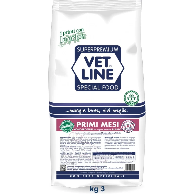 VETLINE CANE PRIMI MESI MONOPROTEICO BUFALO 3 KG