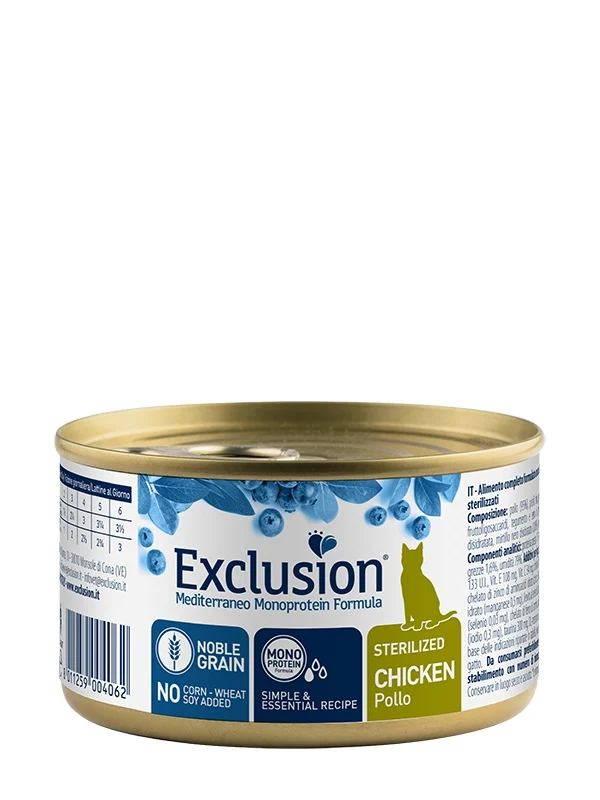 Exclusion Gatto Mediterraneo Adulto Sterilizzato Pollo Lattina 85 g
