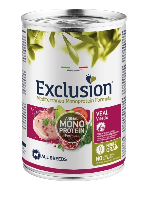 Exclusion Cane Mediterraneo Adulto All Breeds Vitello Lattina 400 g