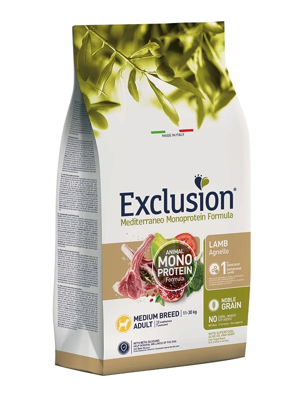Exclusion Cane Mediterraneo Adulto Medium Agnello 3 kg