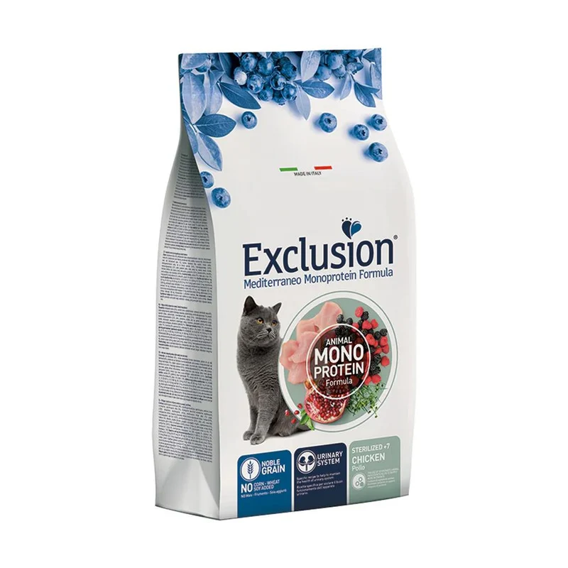 Exclusion Mediterraneo Sterilized 7+ Pollo - Crocchette Gatto - 300 g