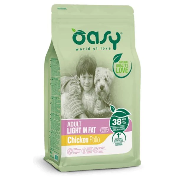 Oasy Adult Light in Fat Pollo - Crocchette Ipocaloriche Cani - 3 kg