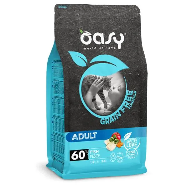 Oasy Grain Free Adult Gatto Pesce - Crocchette senza Cereali - 1,5 kg