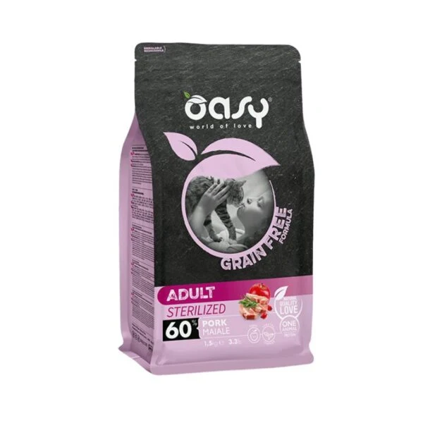 Oasy Grain Free Adult Sterilized Maiale - Crocchette Gatti - 300 g