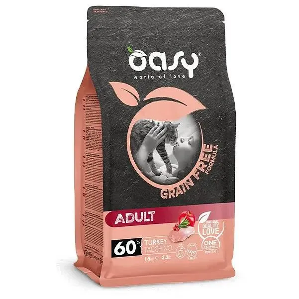 Oasy Grain Free Adult Gatto Tacchino - Crocchette senza Cereali - 1,5 kg