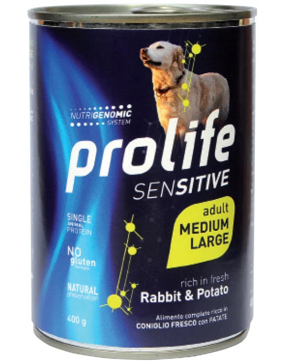Prolife Cane Sensitive Adulto Medium & Large Coniglio & Patate Lattina 400 g