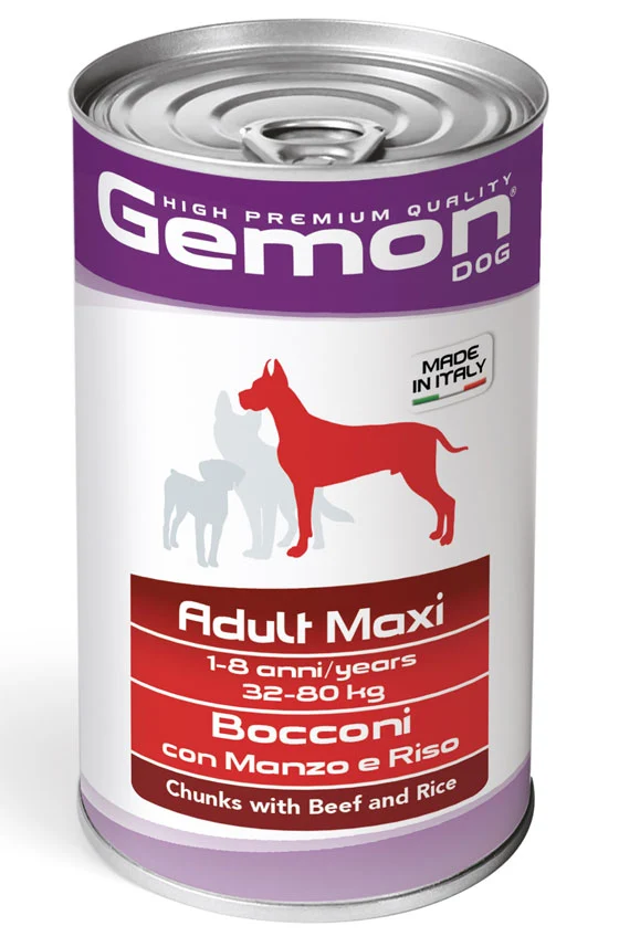 Gemon Cane Bocconi Adulto Maxi Manzo & Riso Lattina 1250 g
