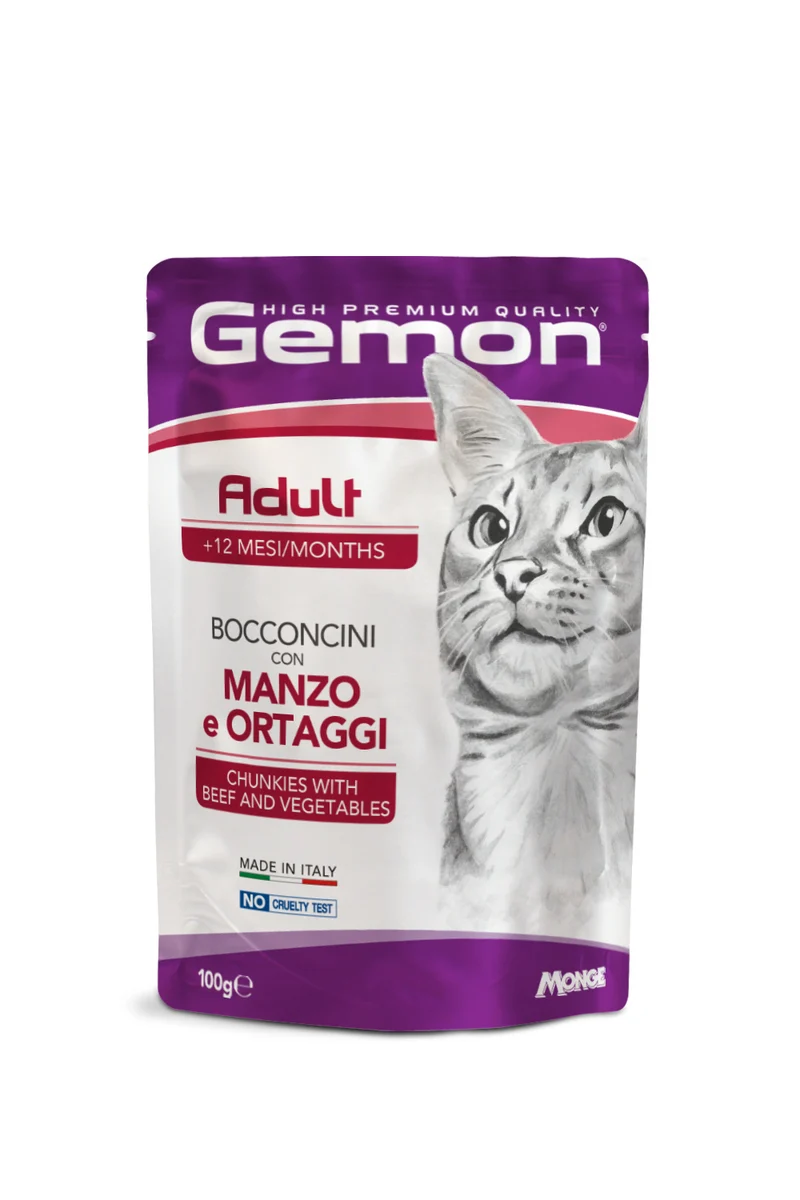 Gemon Gatto Bocconcini Adulto Manzo & Verdure Busta 100 g