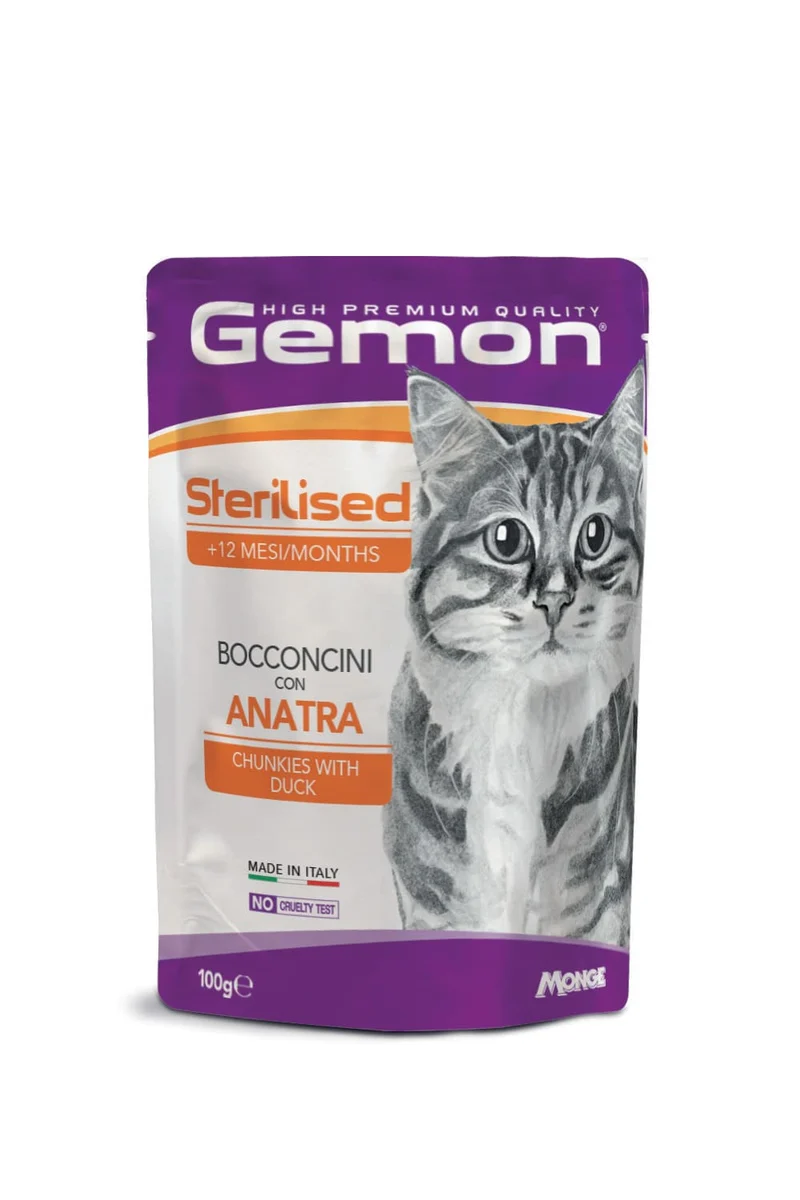 Gemon Gatto Bocconcini Adulto Sterilizzato Anatra Busta 100 g